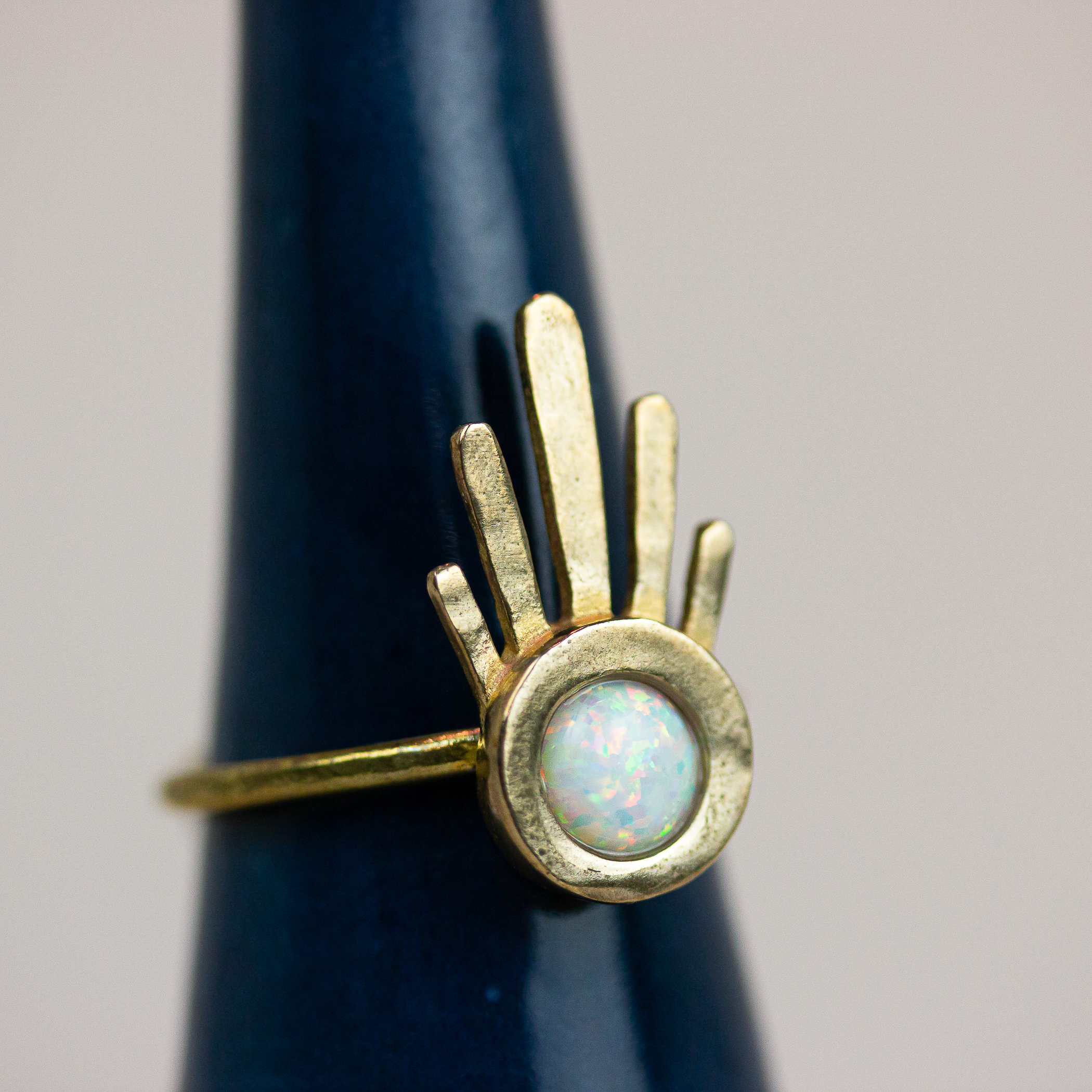 Green Onyx Ethnic Brass Handmade Jewelry Ring US Size 8 R-20812