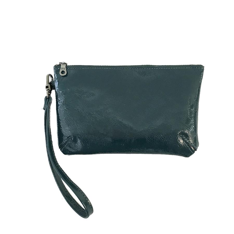 Small Leather Zippered Clutch Bag for Women with Detachable
