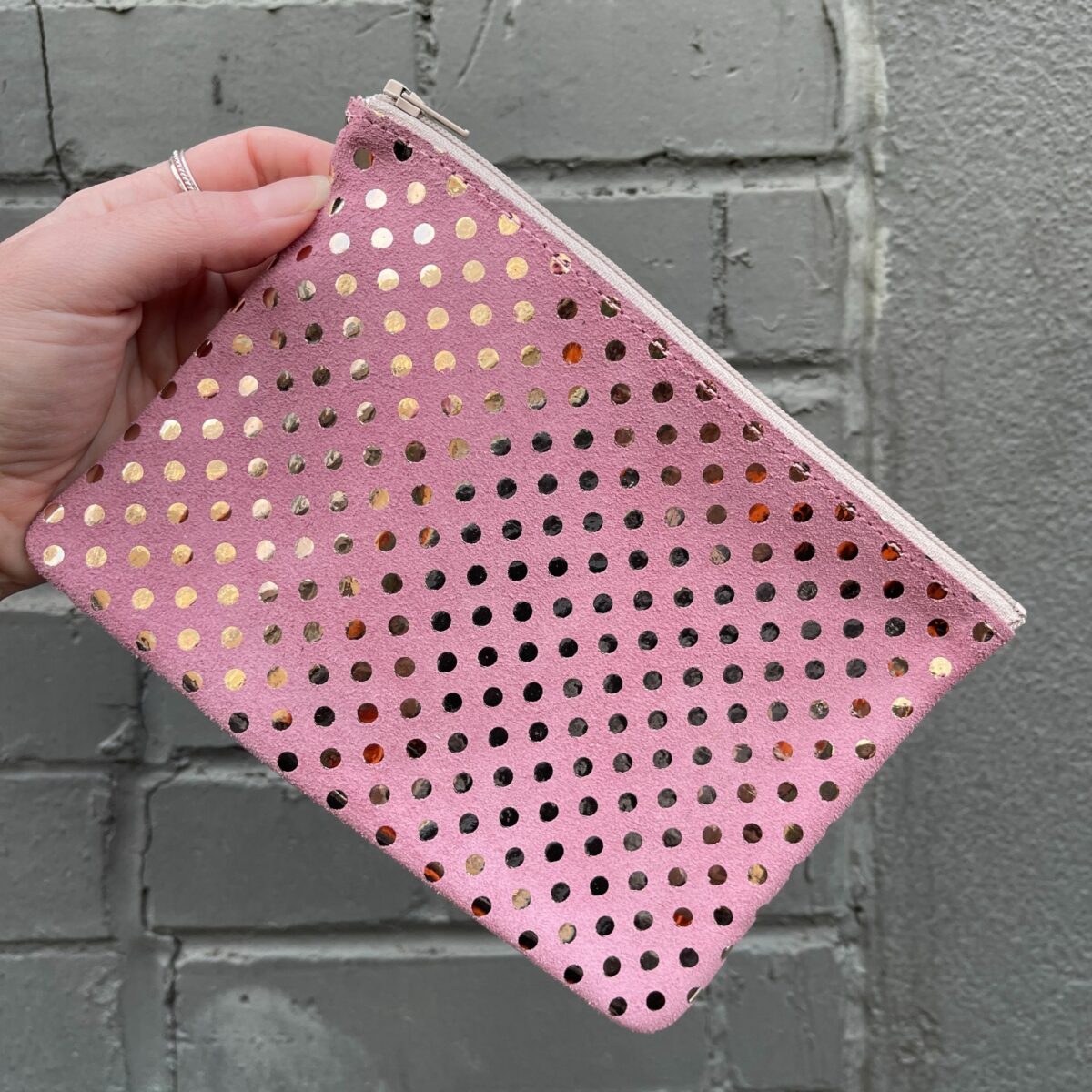 medium leather pouch | foil polkadot - Image 3