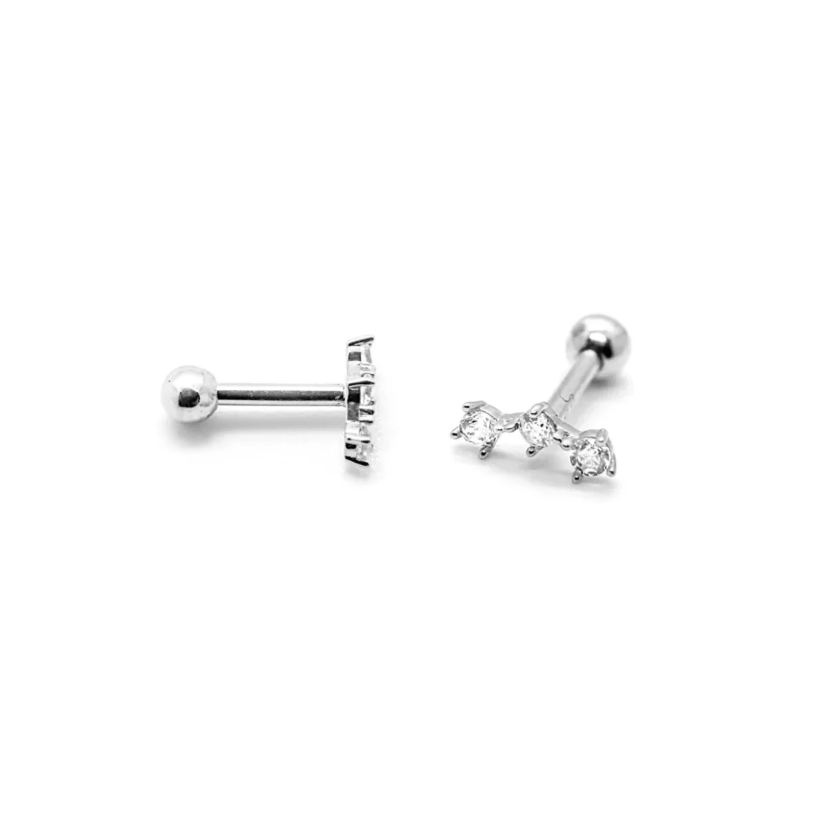 Curved Triple CZ Stone Flat Back Studs | Silver