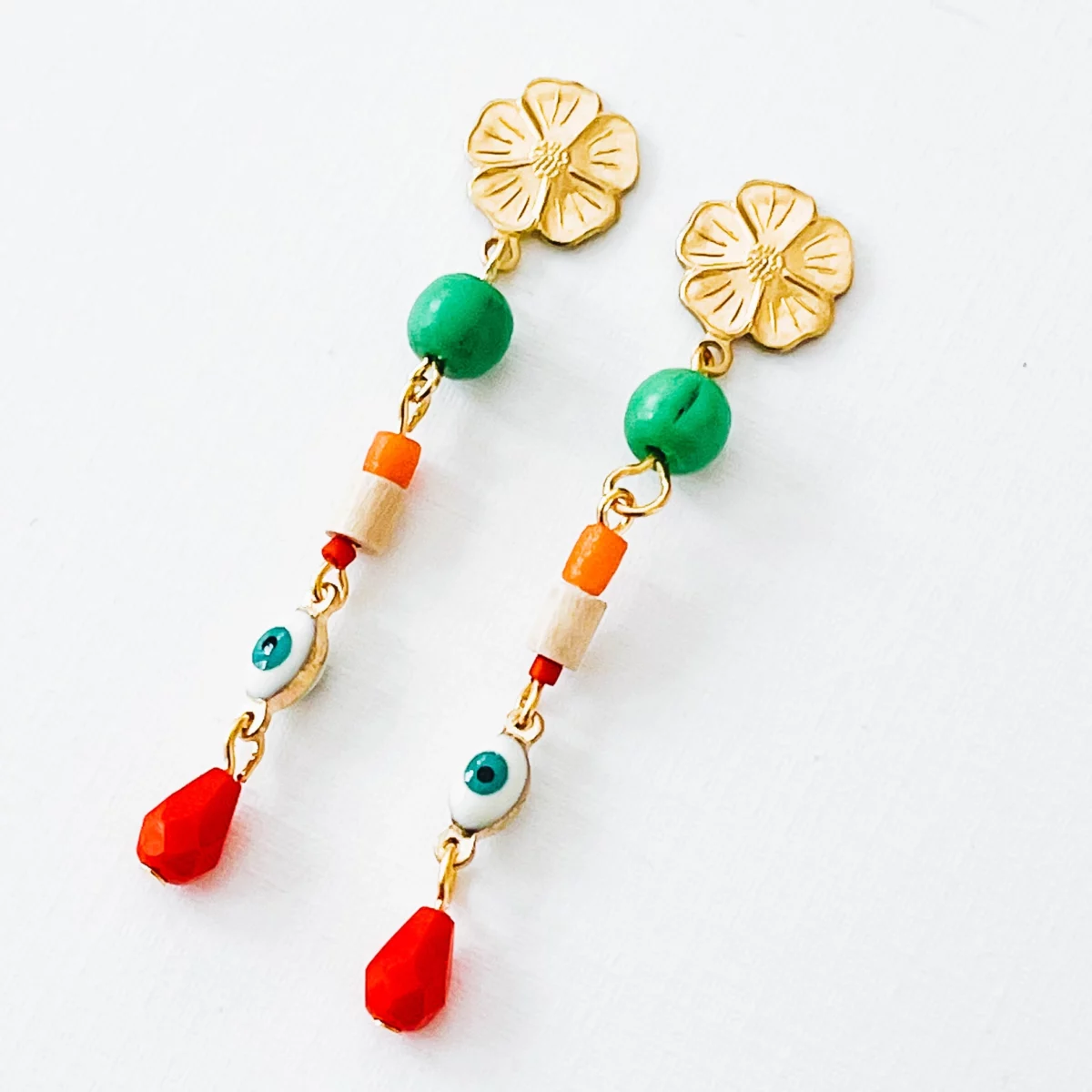 Long Flower Charm Earrings - Image 4