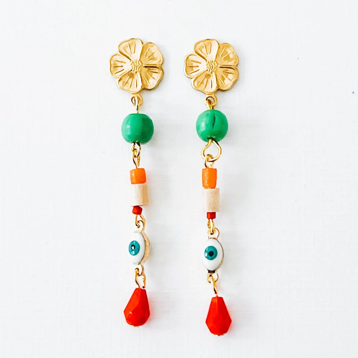 Long Flower Charm Earrings