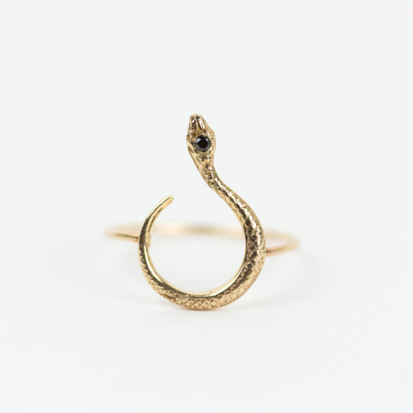snake ring | 14K gold  | black diamond